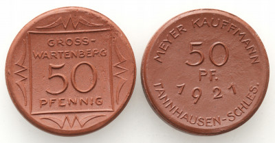 Niemcy 50 fenigów 1927 - porcelana, 2 szt.