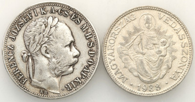 Węgry 1 forint 1888 KB + 2 pengo 1938 - 2 szt