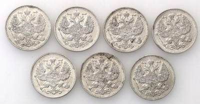 Rosja, Mikołaj II. 20 kopiejek, zestaw 7 monet