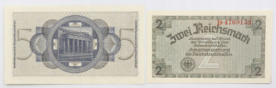 Niemcy 2 + 5 marek (1939-1944), zestaw 2 banknotów