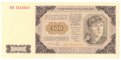 Banknot 500 złotych 1948 seria BD – PIĘKNY