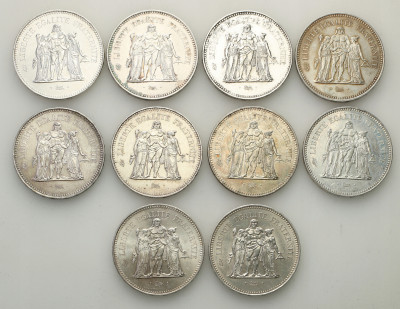 Francja 50 franków 1974-1979 RÓŻNE – zestaw 10 szt