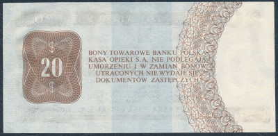 Banknot / bon towarowy PeKaO 20 dolarów 1979 serHH