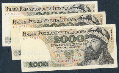 Banknoty 2000 złotych 1982 - zestaw 3 sztuk