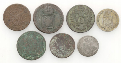 Austria, Węgry. 1/2 do 6 krajcarów, zestaw 7 monet