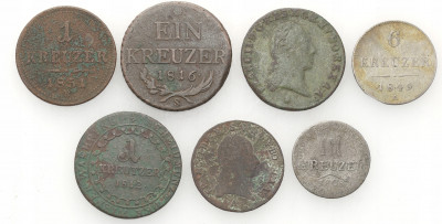 Austria, Węgry. 1/2 do 6 krajcarów, zestaw 7 monet