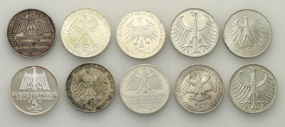 Niemcy. 5 marek 1967-1979 RÓŻNE – Srebro – 10 szt.