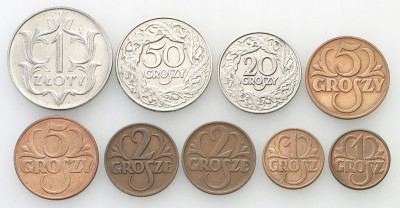 II RP. 1 grosz do 1 złoty - zestaw 9 monet