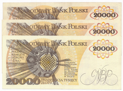 Banknoty PRL 20000 złotych 1989 - zestaw 3 sztuk