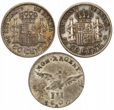 Zestaw 3 monet 50 centów 1904 + trojak 1800