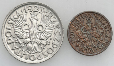 II RP. Grosz 1932 + 20 groszy 1923 – PIĘKNE