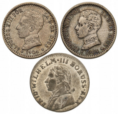 Zestaw 3 monet 50 centów 1904 + trojak 1800