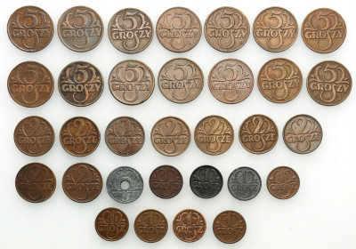 Duży zestaw monet obiegowych GROSZE – 32 sztuki