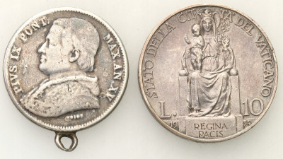 Watykan. 10 lirów 1934 + medalik, srebro