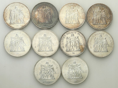 Francja 50 franków 1974-1979 RÓŻNE – zestaw 10 szt