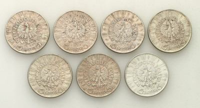 5 złotych Piłsudski - zestaw 7 monet