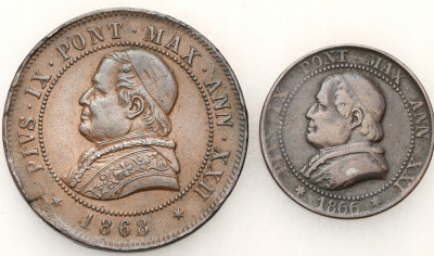 Watykan 1 soldo 1866, 5 soldi 1868, zestaw 2 szt.