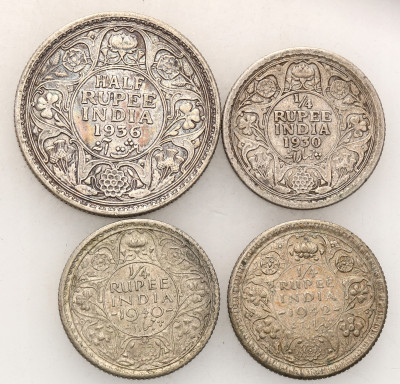 Indie (bryt.) monety srebrne lot 4 szt. st.3/3+