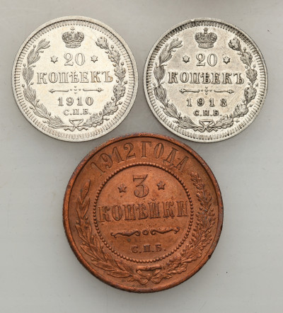 Rosja. 20 kopiejek 1913 + 1910 + 3 kopiejki 1912