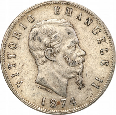 Włochy. 5 Lirów 1874 st.3+