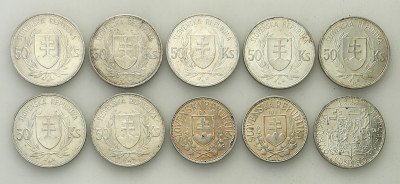 Słowacja 20 + 50 koron SREBRO - zestaw 10 sztuk