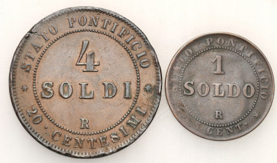 Watykan 1 soldo 1866, 5 soldi 1868, zestaw 2 szt.