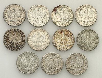 2 złote 1936 Żaglowiec - zestaw 11 monet