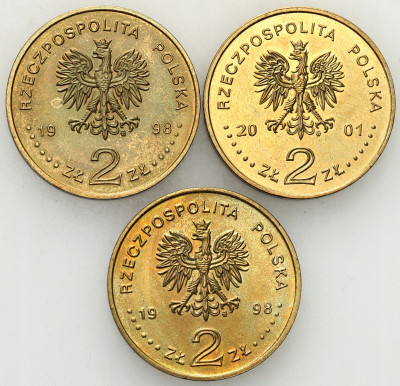 III RP. 2 złote 1998-2001, zestaw 3 monet
