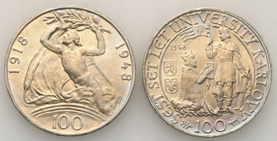 Czechosłowacja. 2x 100 koron 1948 Srebro - PIĘKNE