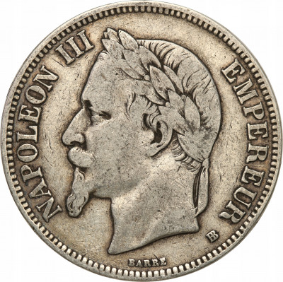 Francja 5 franków 1870 BB Strasbourg st.3+