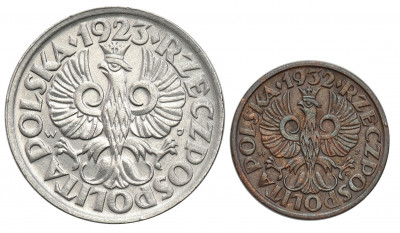 II RP grosz 1932 + 20 groszy 1923 – PIĘKNE
