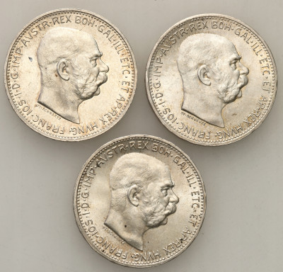 Austria 1 korona 1913-1915, zestaw 3 szt. - PIĘKNE