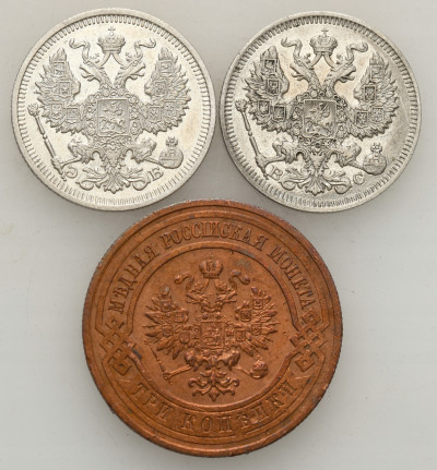 Rosja. 20 kopiejek 1913 + 1910 + 3 kopiejki 1912