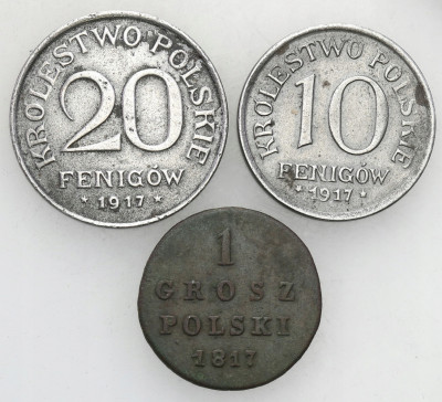 K Polskie 10 + 20 fenigów 1917 + Grosz polski 1817