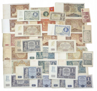 1-1000 złotych + 50 fenigów 1929-1965 zestaw 31szt