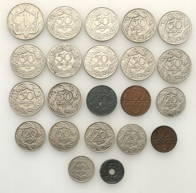 II RP. 2 grosze do 1 złoty 1923-1939 zestaw 22 szt