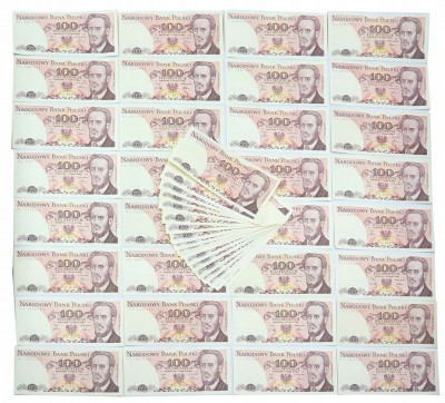 100 złotych 1986-1988, zestaw 52 banknotów