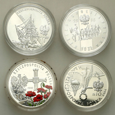 III RP. 10 złotych 2002-2008, zestaw 4 szt. RÓŻNE