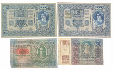 Austria 50 - 1.000 koron 1902 (1919) zestaw 4 szt