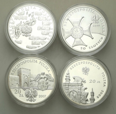 III RP. 20 złotych 2007-2008, zestaw 4 szt. RÓŻNE