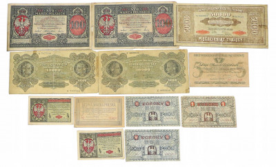 1-100 marek + 1/2 -1 korony 1916-1922 zestaw 12szt