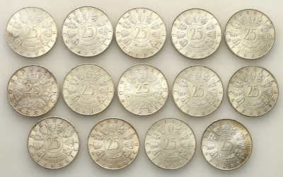 Austria, 25 szylingów 1956-1964, 14 sztuk, SREBRO