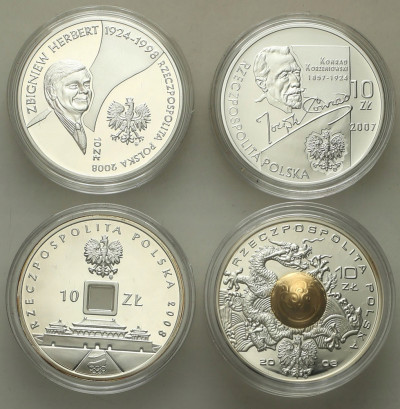 III RP. 10 złotych 2007-2008, zestaw 4 szt. RÓŻNE