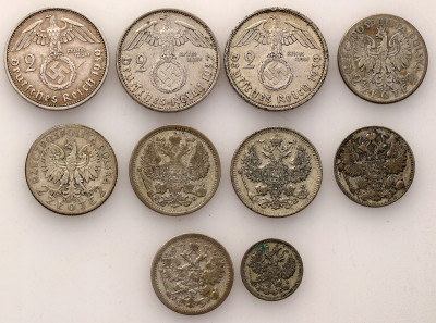 Zestaw. Rosja, Polska, Niemcy – 10 monet - SREBRO