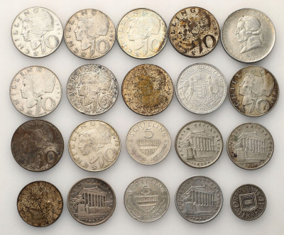 Austria monety srebrne - zestaw 20 sztuk st.3