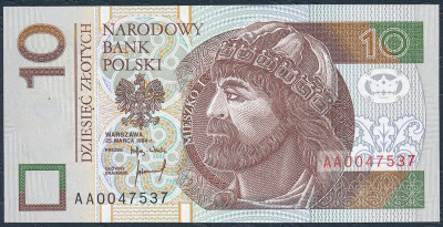 Banknot Mieszko 10 złotych 1994 seria AA zastępcza