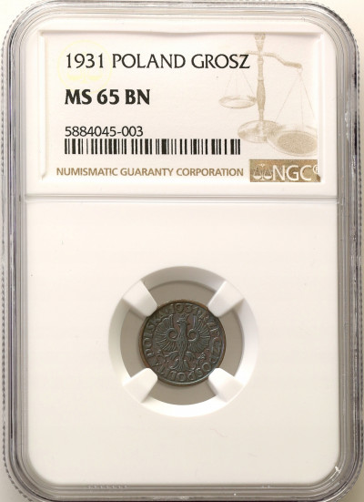 II RP 1 grosz 1931 NGC MS65 BN