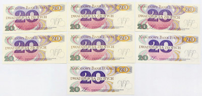 20 złotych 1982, seria A i AK, zestaw 7 sztuk
