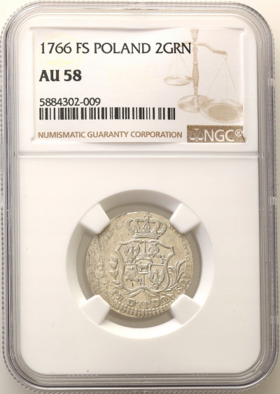 SAP 2 grosze (półzłotek) 1766 NGC AU58
