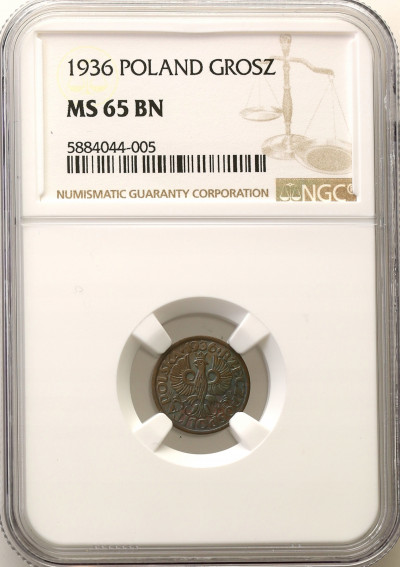 II RP 1 grosz 1936 NGC MS65 BN